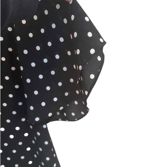 Express Black and White Polka Dot Blouse with Ruffle Sleeves in Women’s Large - Picture 4 of 7